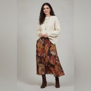 Rabe 100% Viscose Midi Skirt Moody Autumn Leaf Print Whimsigoth Fairy Grunge